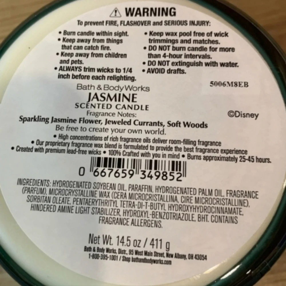 DISNEY x BATH & BODY WORKS Princess Jasmine 3-Wick Candle RETIRED